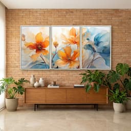 Kit Quadros Decorativos Flor Laranja