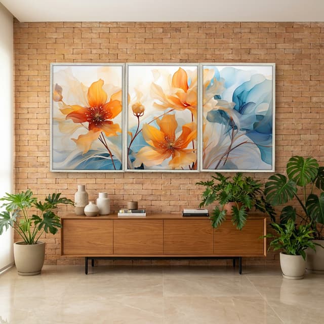 Kit Quadros Decorativos Flor Laranja