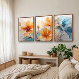 Kit Quadros Decorativos Flor Laranja