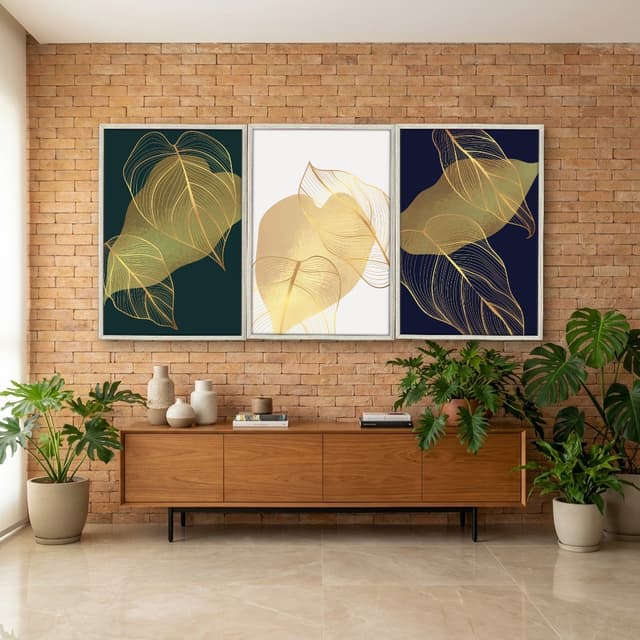 Kit Quadros Decorativos Planta Dourada