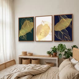 Kit Quadros Decorativos Planta Dourada