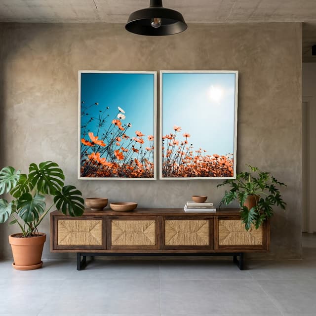 Kit Quadros Decorativos Flor Laranja