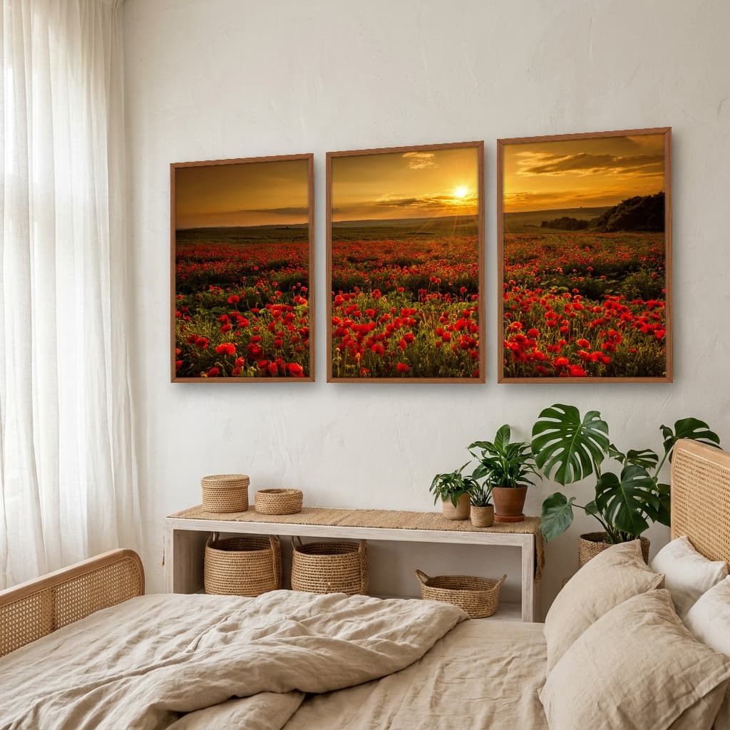 Kit Quadros Decorativos Rosa Vermelha