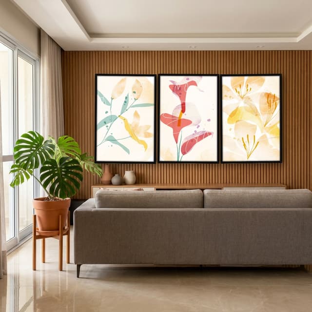 Kit Quadros Decorativos Flor Laranja E Vermelho