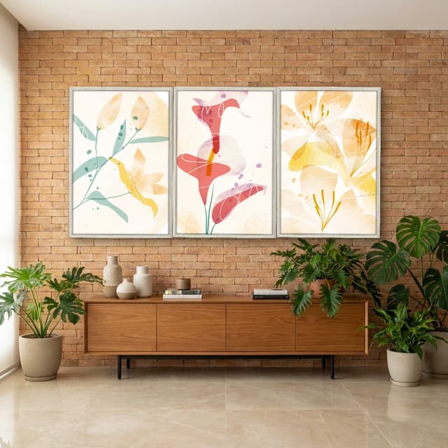 Kit Quadros Decorativos Flor Laranja E Vermelho