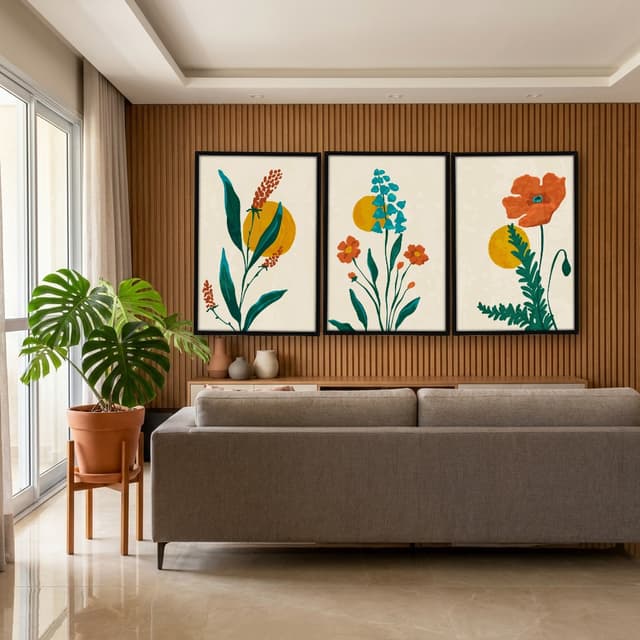 Kit Quadros Decorativos Flor Laranja