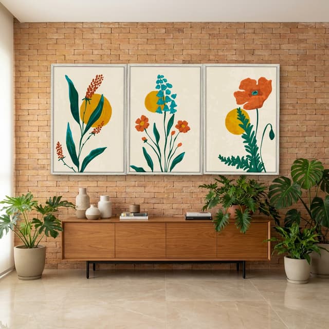Kit Quadros Decorativos Flor Laranja