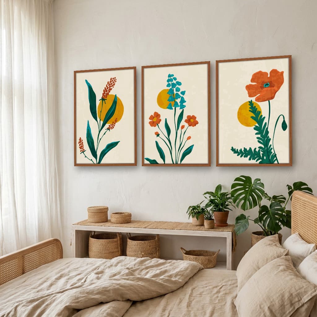 Kit Quadros Decorativos Flor Laranja