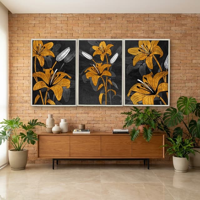 Kit Quadros Decorativos Flora Amarela