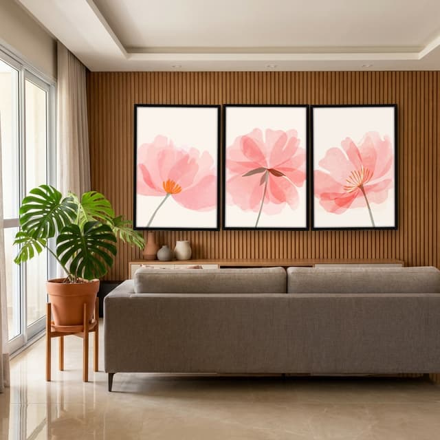 Kit Quadros Decorativos Flor Rosa