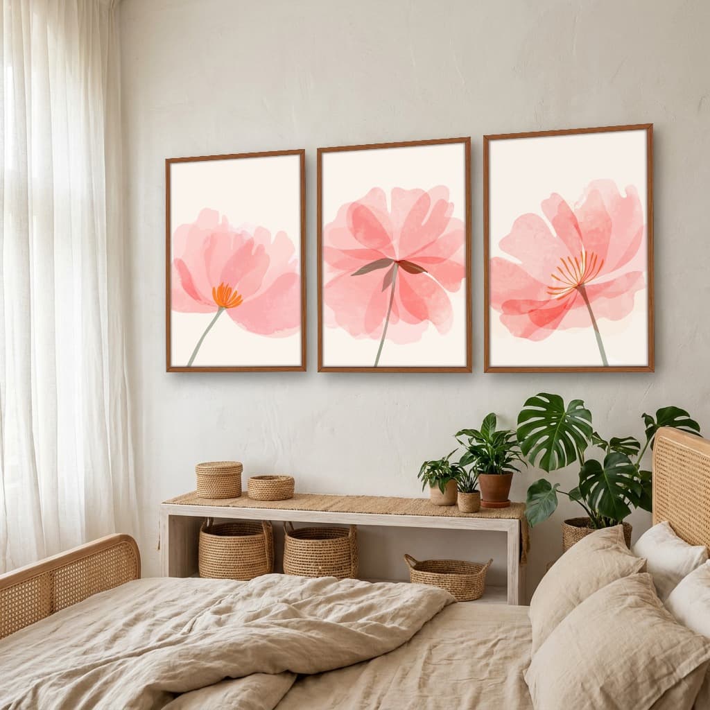 Kit Quadros Decorativos Flor Rosa