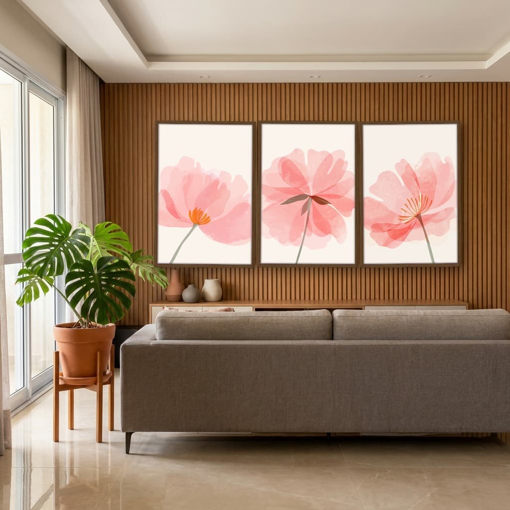 Kit Quadros Decorativos Flor Rosa