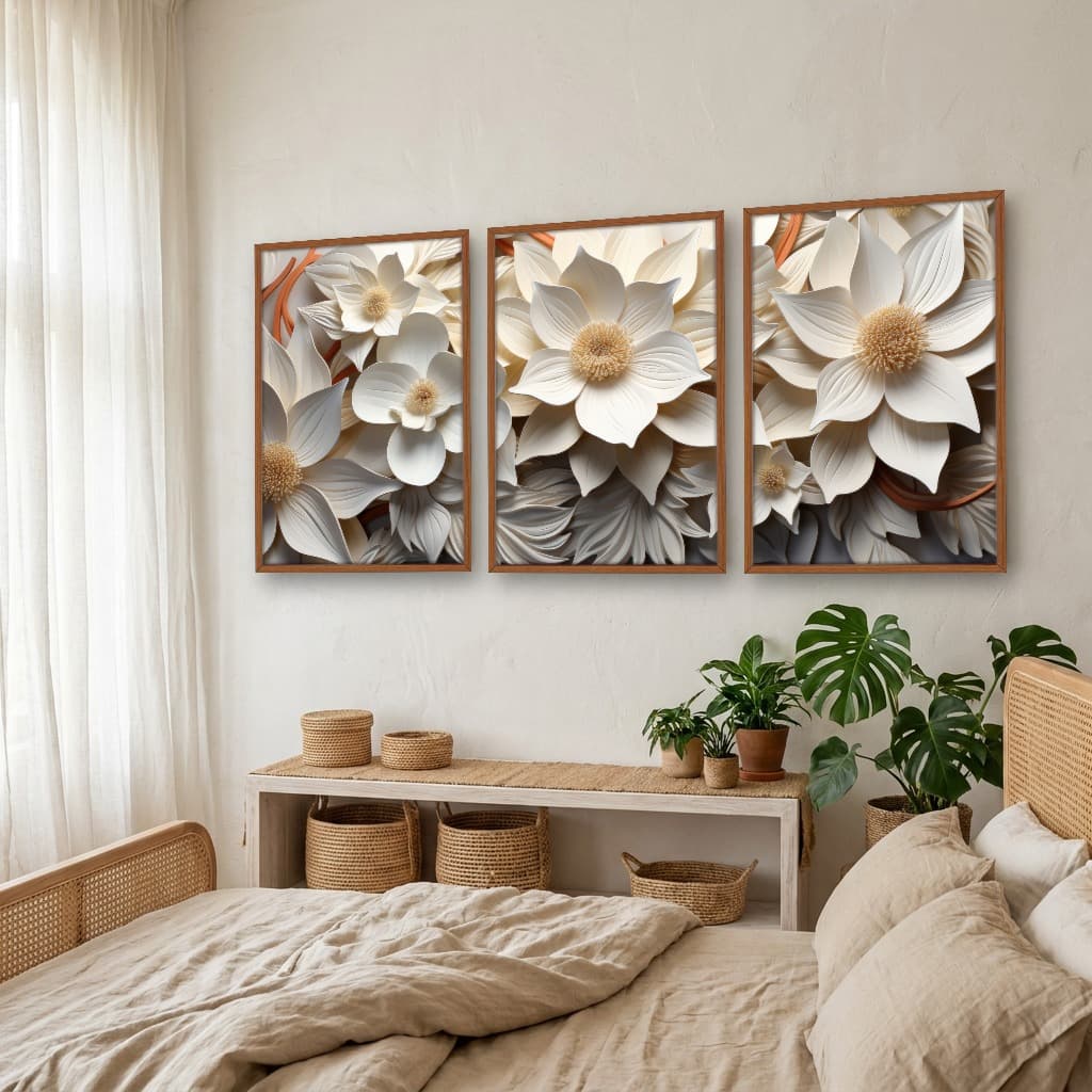 Kit Quadros Decorativos Flor 3D