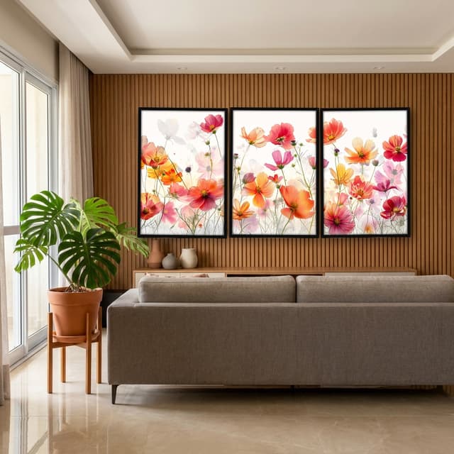Kit Quadros Decorativos Flor Laranja