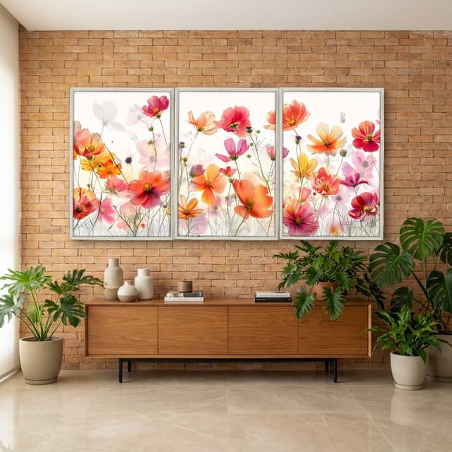 Kit Quadros Decorativos Flor Laranja
