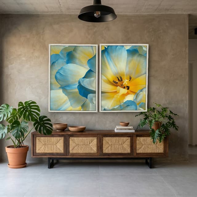 Kit Quadros Decorativos Flora Amarela E Azul