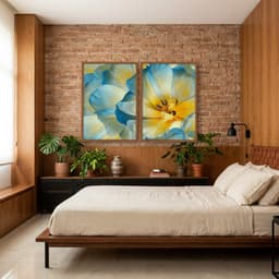 Kit Quadros Decorativos Flora Amarela E Azul
