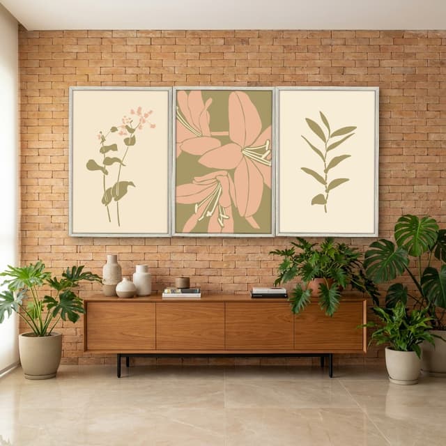 Kit Quadros Decorativos Planta Abstrata