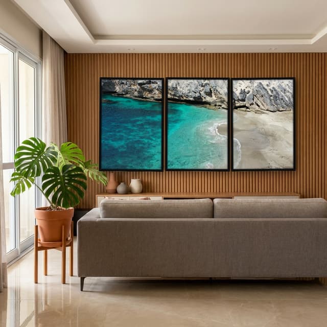 Kit Quadros Decorativos Mar Azul Com Montanha
