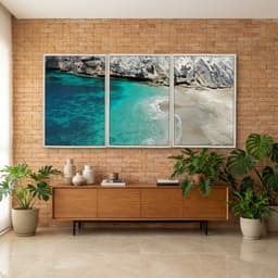 Kit Quadros Decorativos Mar Azul Com Montanha