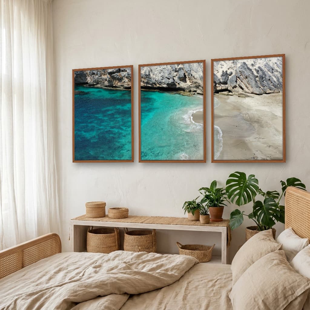Kit Quadros Decorativos Mar Azul Com Montanha