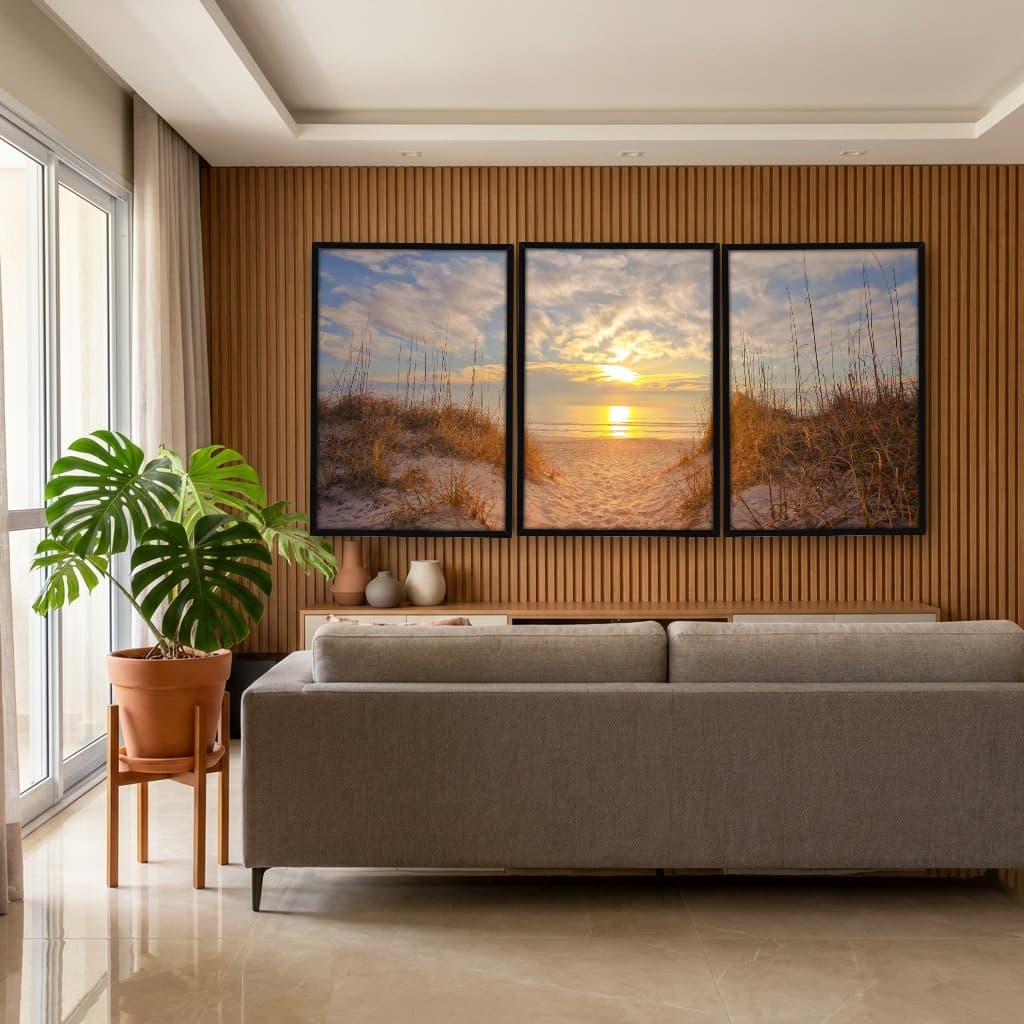 Kit Quadros Decorativos Mar Com Pôr Do Sol