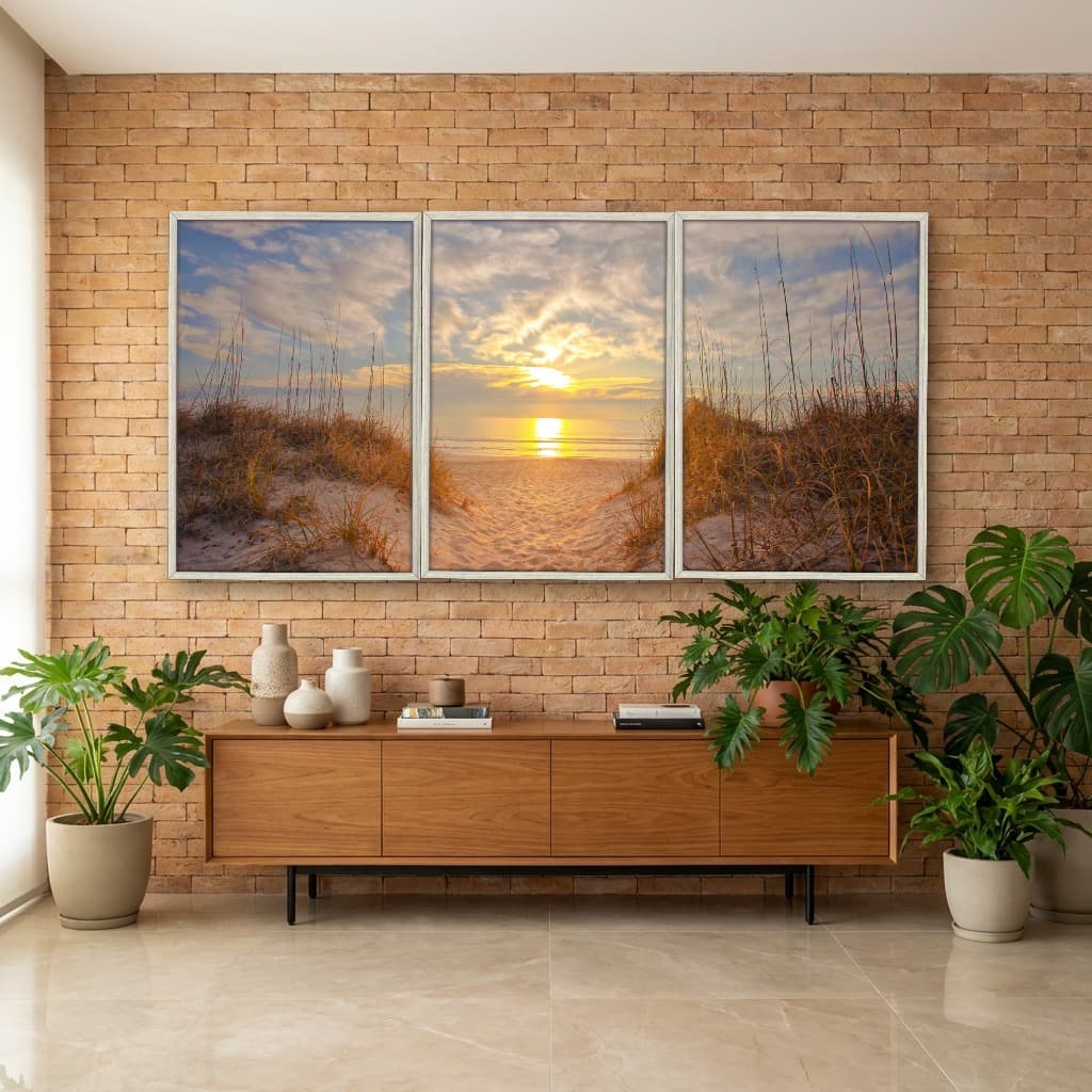 Kit Quadros Decorativos Mar Com Pôr Do Sol