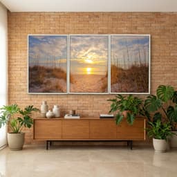 Kit Quadros Decorativos Mar Com Pôr Do Sol