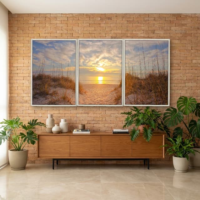 Kit Quadros Decorativos Mar Com Pôr Do Sol