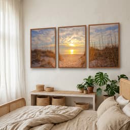 Kit Quadros Decorativos Mar Com Pôr Do Sol