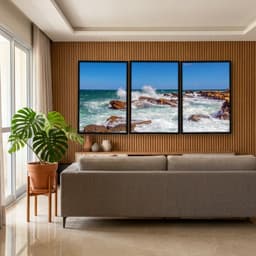 Kit Quadros Decorativos Ondas Batendo Nas Pedras