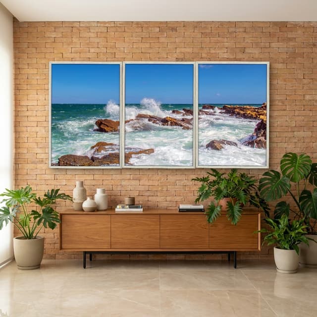 Kit Quadros Decorativos Ondas Batendo Nas Pedras