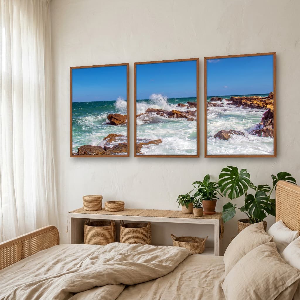 Kit Quadros Decorativos Ondas Batendo Nas Pedras