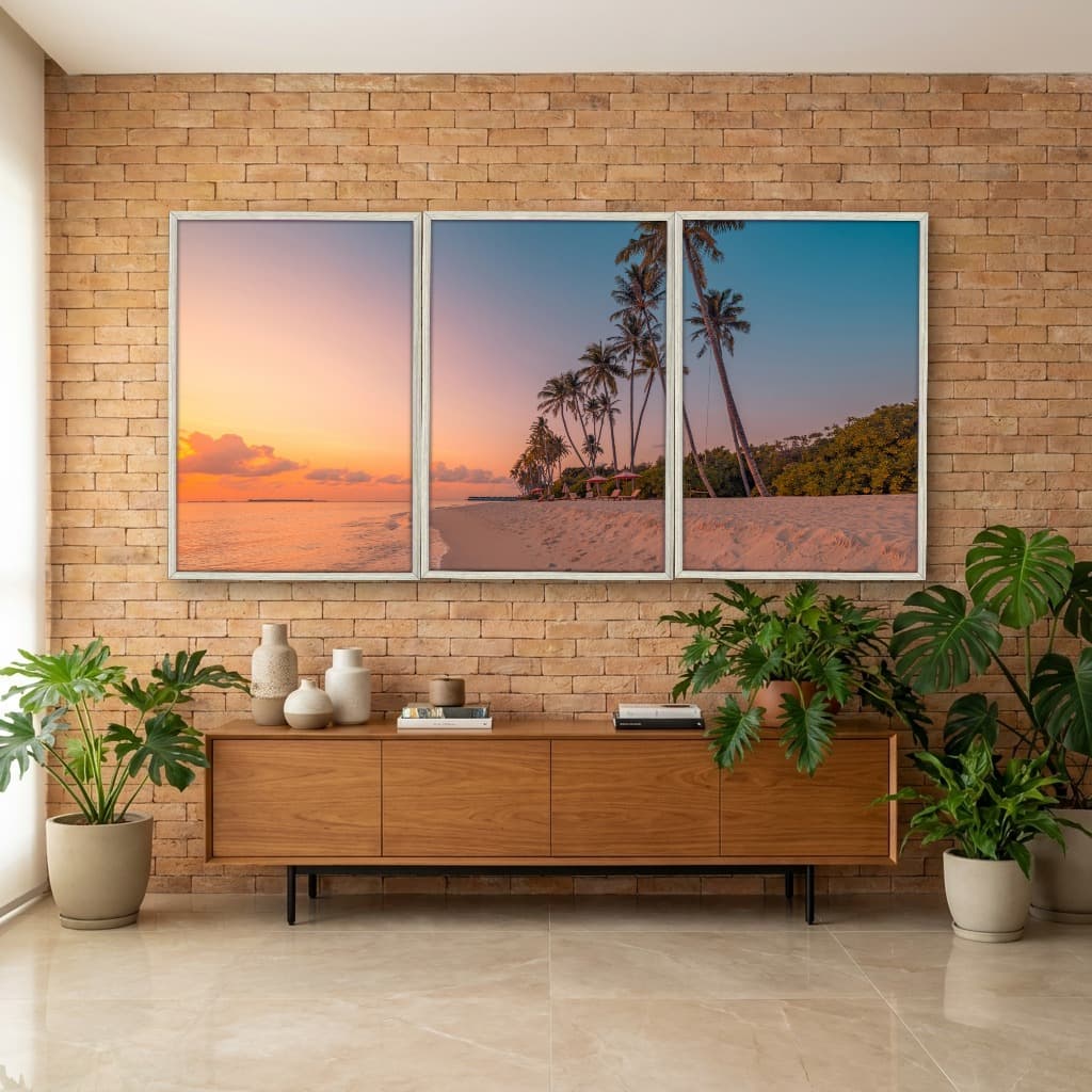 Kit Quadros Decorativos Coqueiro Pôr Do Sol
