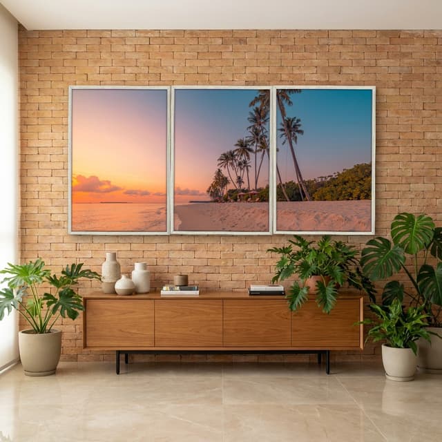 Kit Quadros Decorativos Coqueiro Pôr Do Sol
