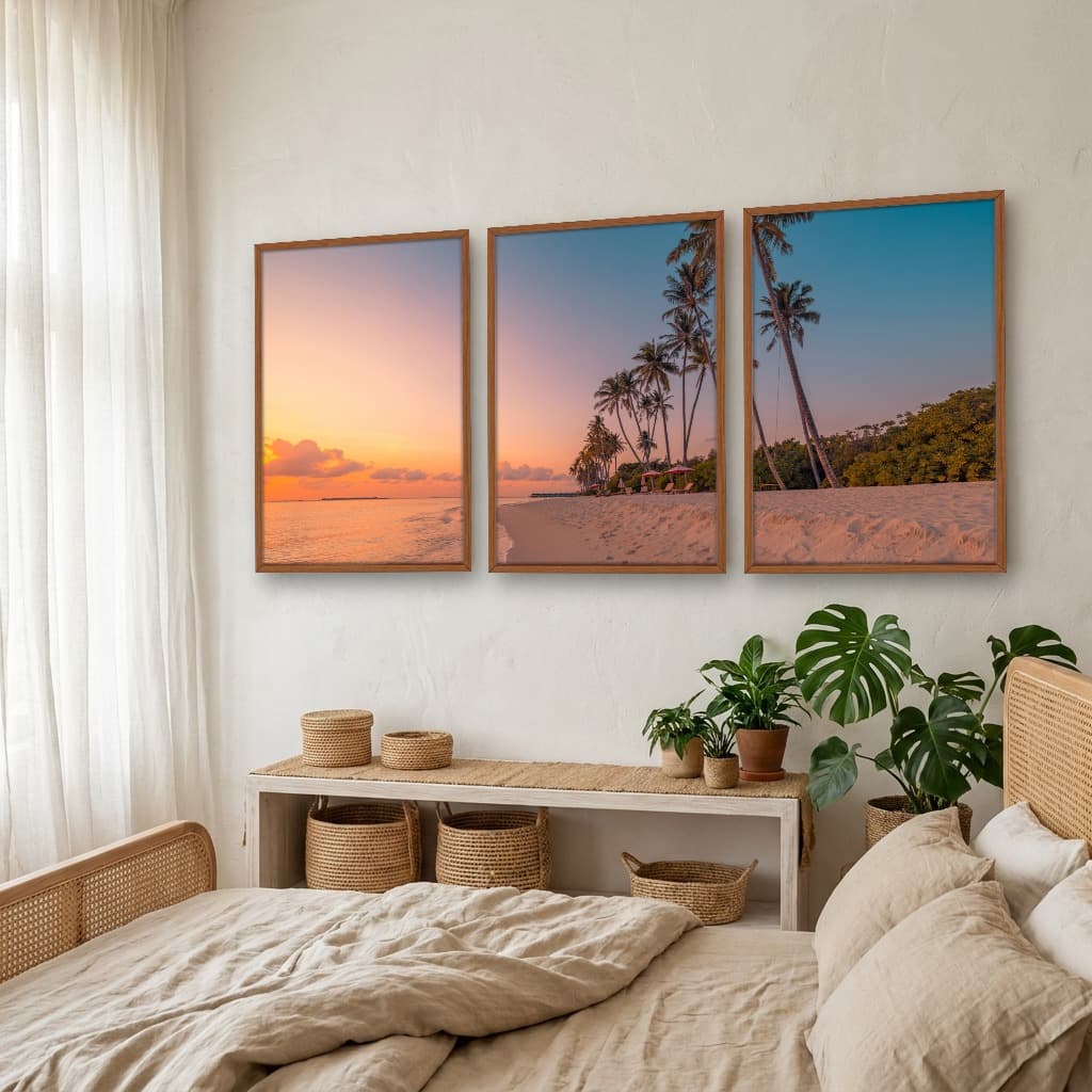 Kit Quadros Decorativos Coqueiro Pôr Do Sol