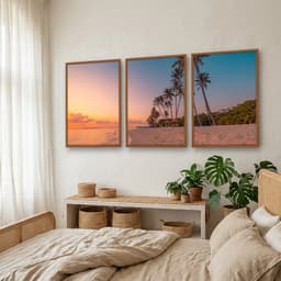 Kit Quadros Decorativos Coqueiro Pôr Do Sol