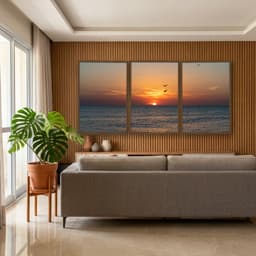 Kit Quadros Decorativos Pássaros Com Pôr Do Sol