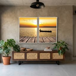 Kit Quadros Decorativos Pássaros Com Pôr Do Sol