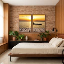 Kit Quadros Decorativos Pássaros Com Pôr Do Sol