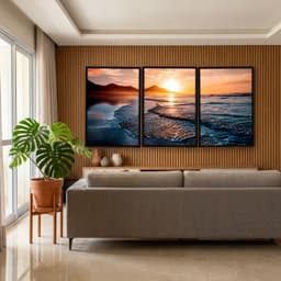 Kit Quadros Decorativos Mar Com Pôr Do Sol
