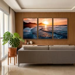 Kit Quadros Decorativos Mar Com Pôr Do Sol