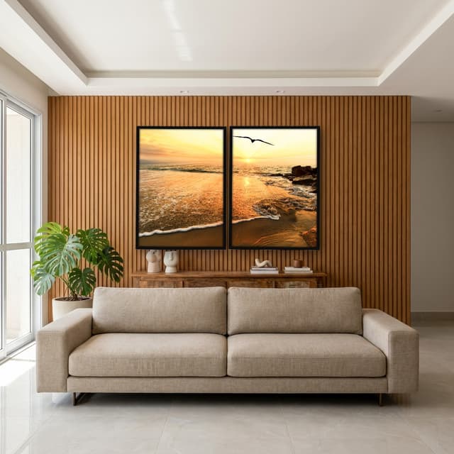 Kit Quadros Decorativos Mar Com Pôr Do Sol