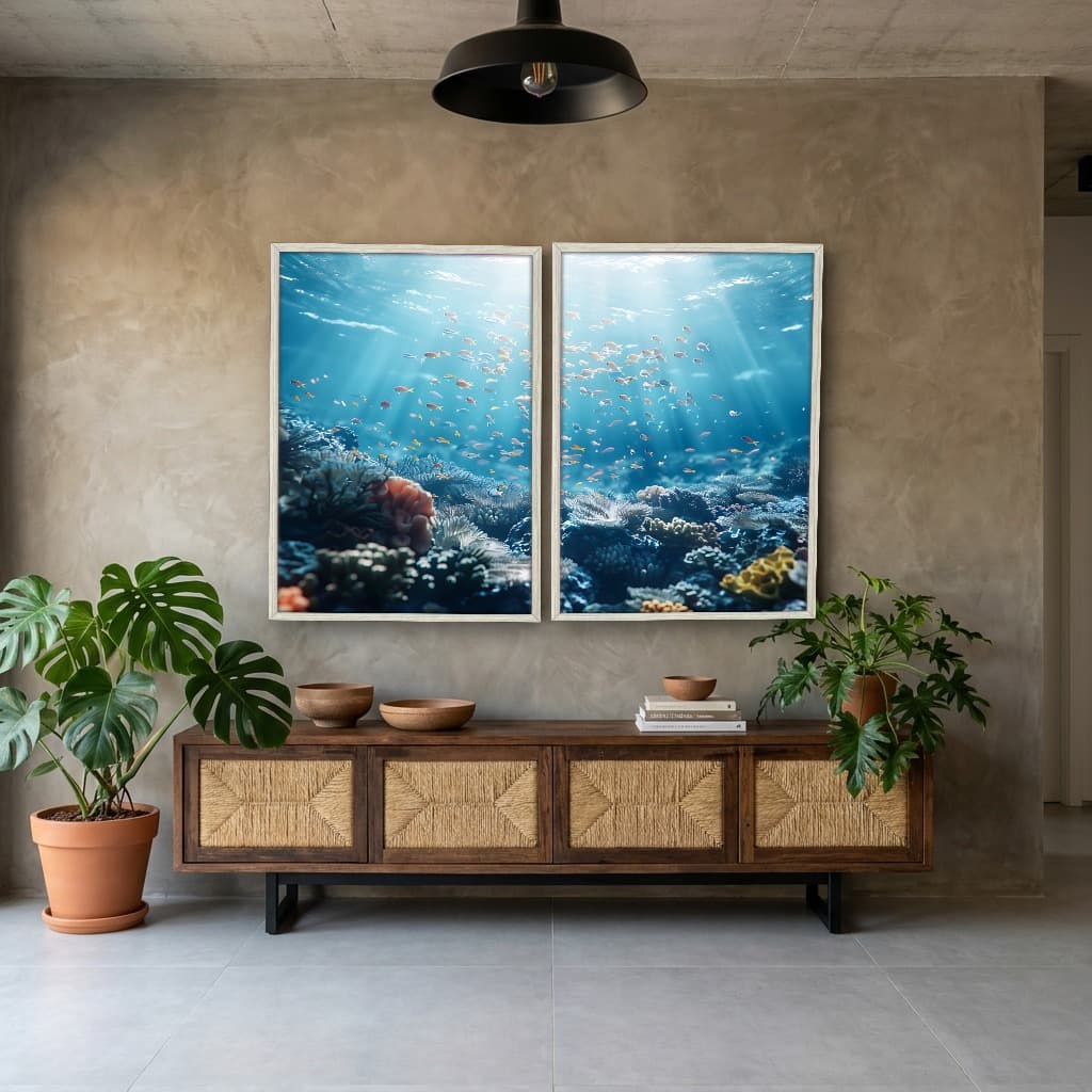 Kit Quadros Decorativos Fundo Do Mar Com Peixinhos