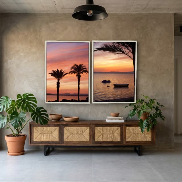 Kit Quadros Decorativos Coqueiro Pôr Do Sol