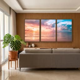 Kit Quadros Decorativos Mar Com Pôr Do Sol
