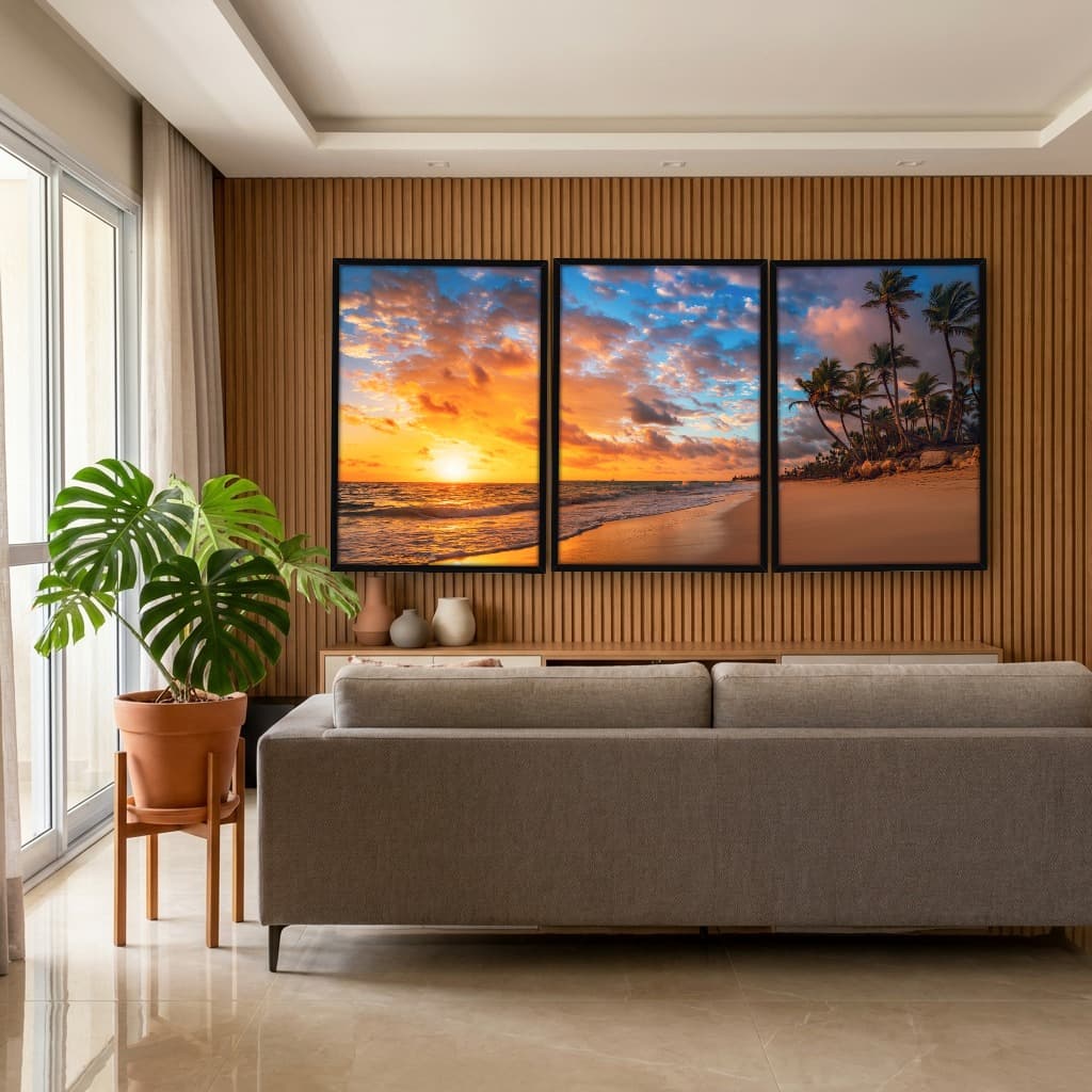 Kit Quadros Decorativos Coqueiro Pôr Do Sol