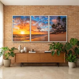 Kit Quadros Decorativos Coqueiro Pôr Do Sol