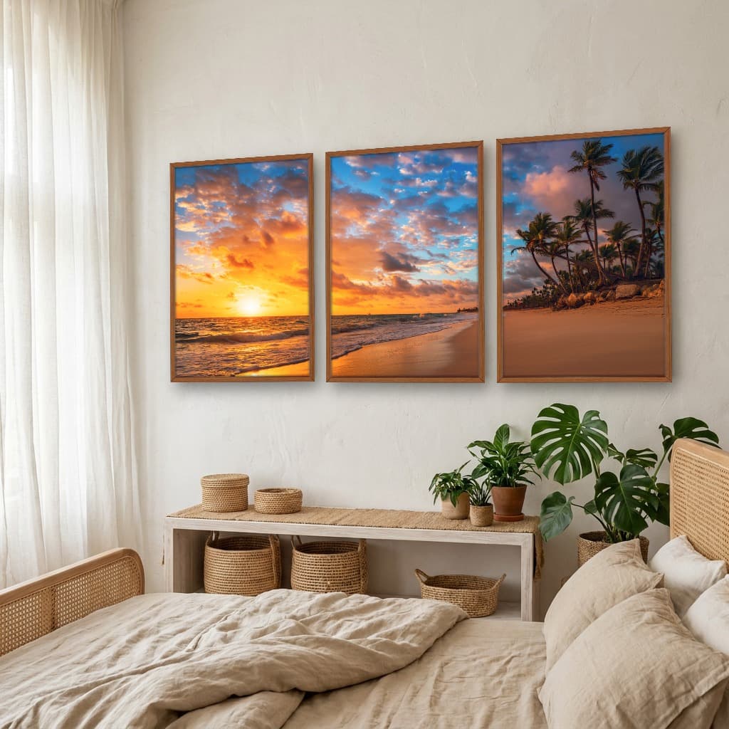 Kit Quadros Decorativos Coqueiro Pôr Do Sol