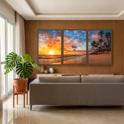 Kit Quadros Decorativos Coqueiro Pôr Do Sol